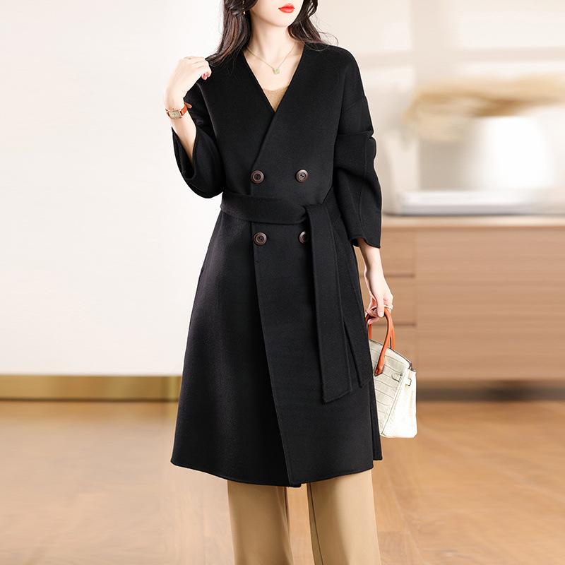 Autumn and winter new double-sided wool coat women's medium and long temperament loose and thin wool coat