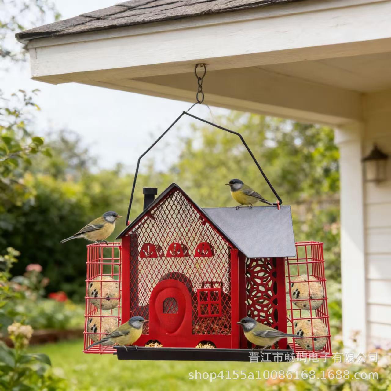 Outdoor Wrought Iron Double-Window Bird Feeder with Flowers Red Feeder