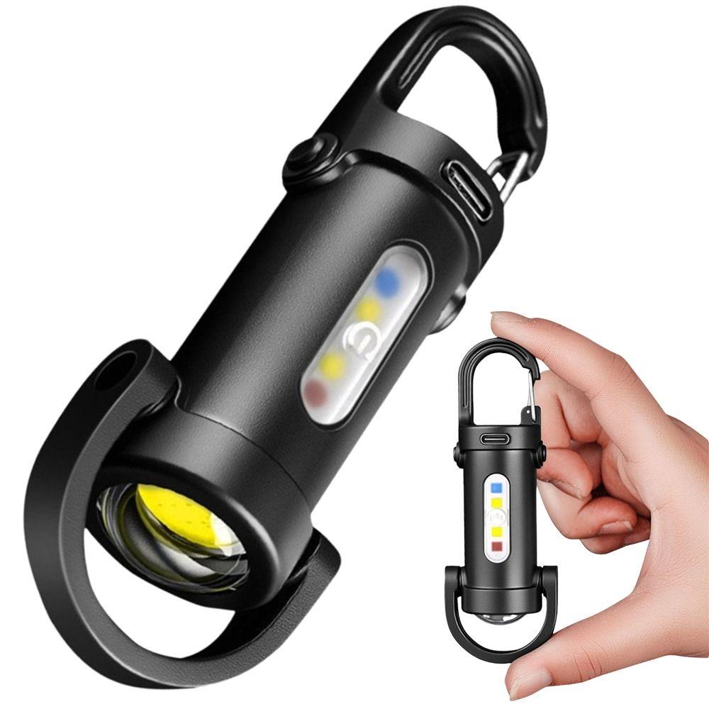 Mini LED COB Flashlight USB Rechargeable Torch Keychain Lamp Portable Pocket Outdoor Camping Working Lantern with Red&Blue Light