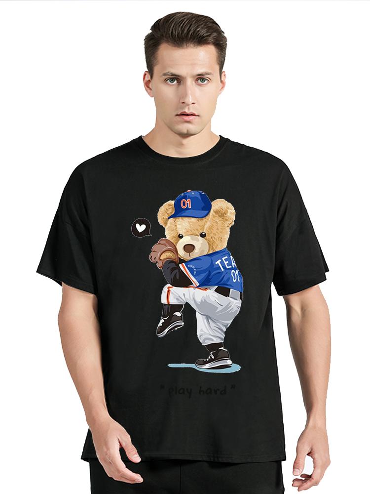 Tennis Badminton Bear Tshirt For Men Women Bear Cartoon T-Shirt Graphic Oversized Tshirt Clothi