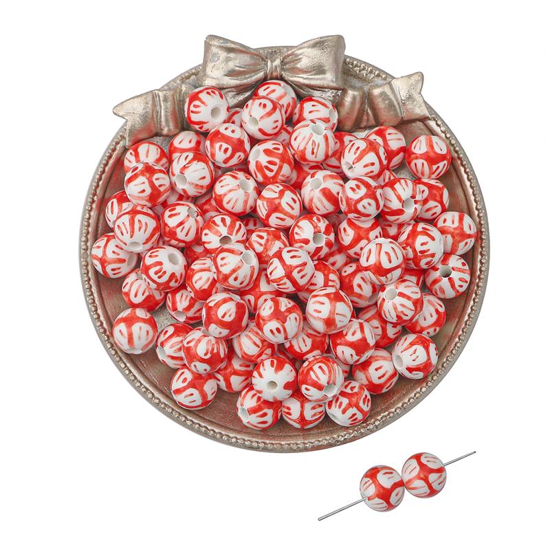 2pcs Handmade Ceramic Porcelain Hand Painted Beads Charm Round Spacer Beads for DIY Necklace Bracelet Jewelry Craft Making Accessories