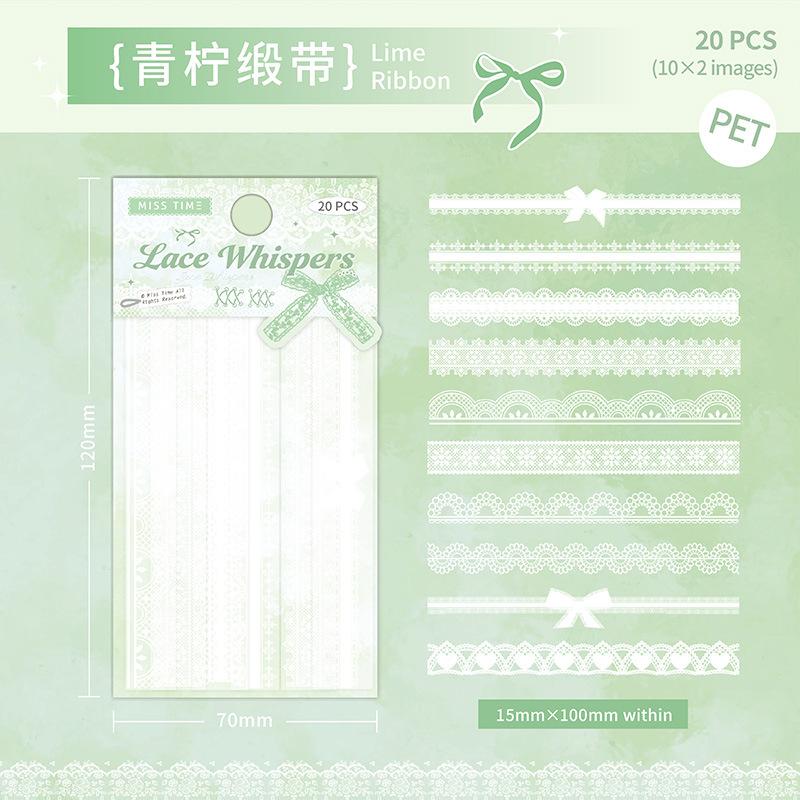 1pack/20pcs Ins Style Pure White Long Lace Stickers, Gentle Retro Style,DIY Handmade Album Scrapbooking Decorative Supplies