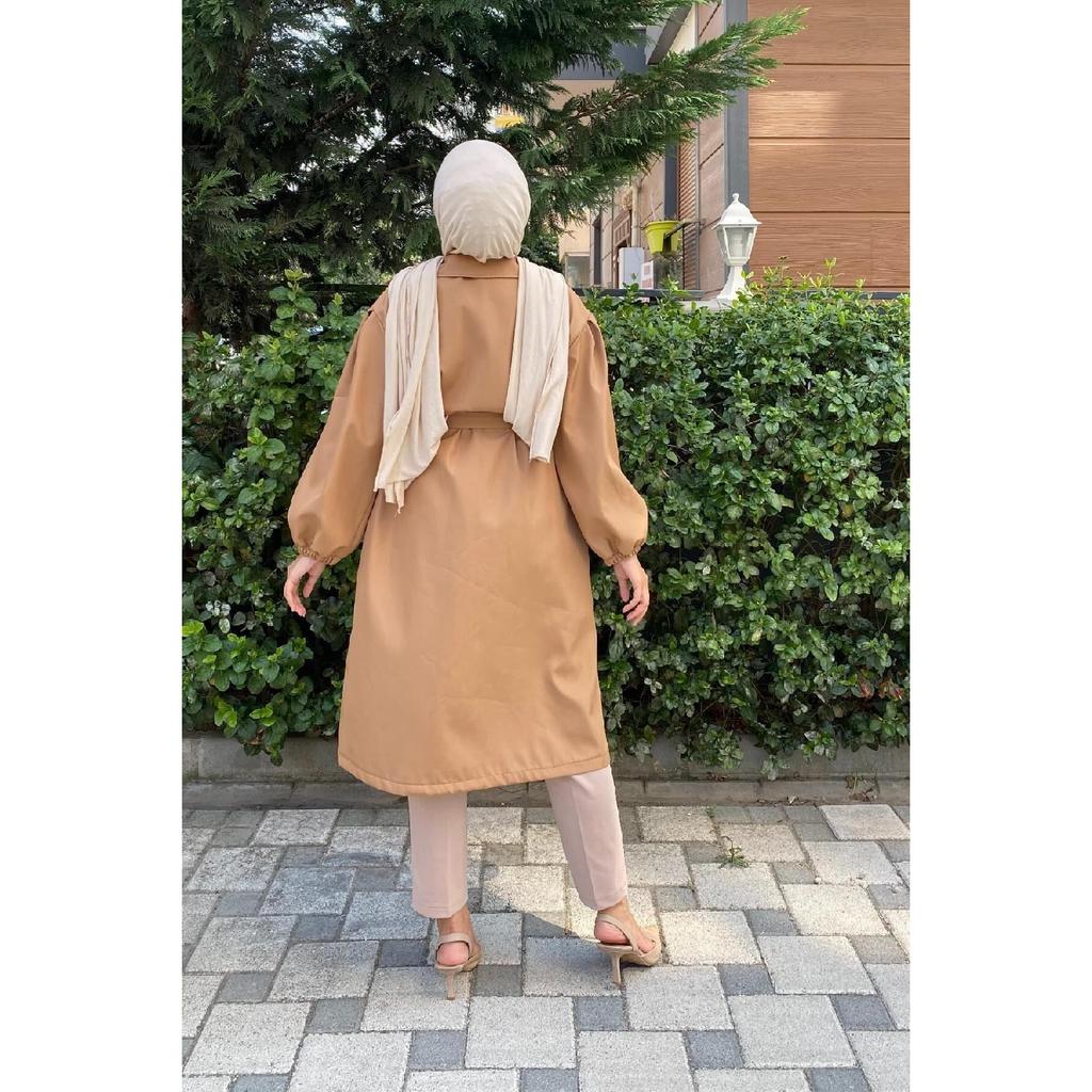 Trenci cu mânecă cu balon, legat în talie