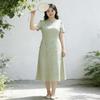 Women Plus Size Cheongsam Dress Retro Chinese Style A-Line Midi Dress Stand Collar Short Sleeve 3D Floral Print Summer Dress