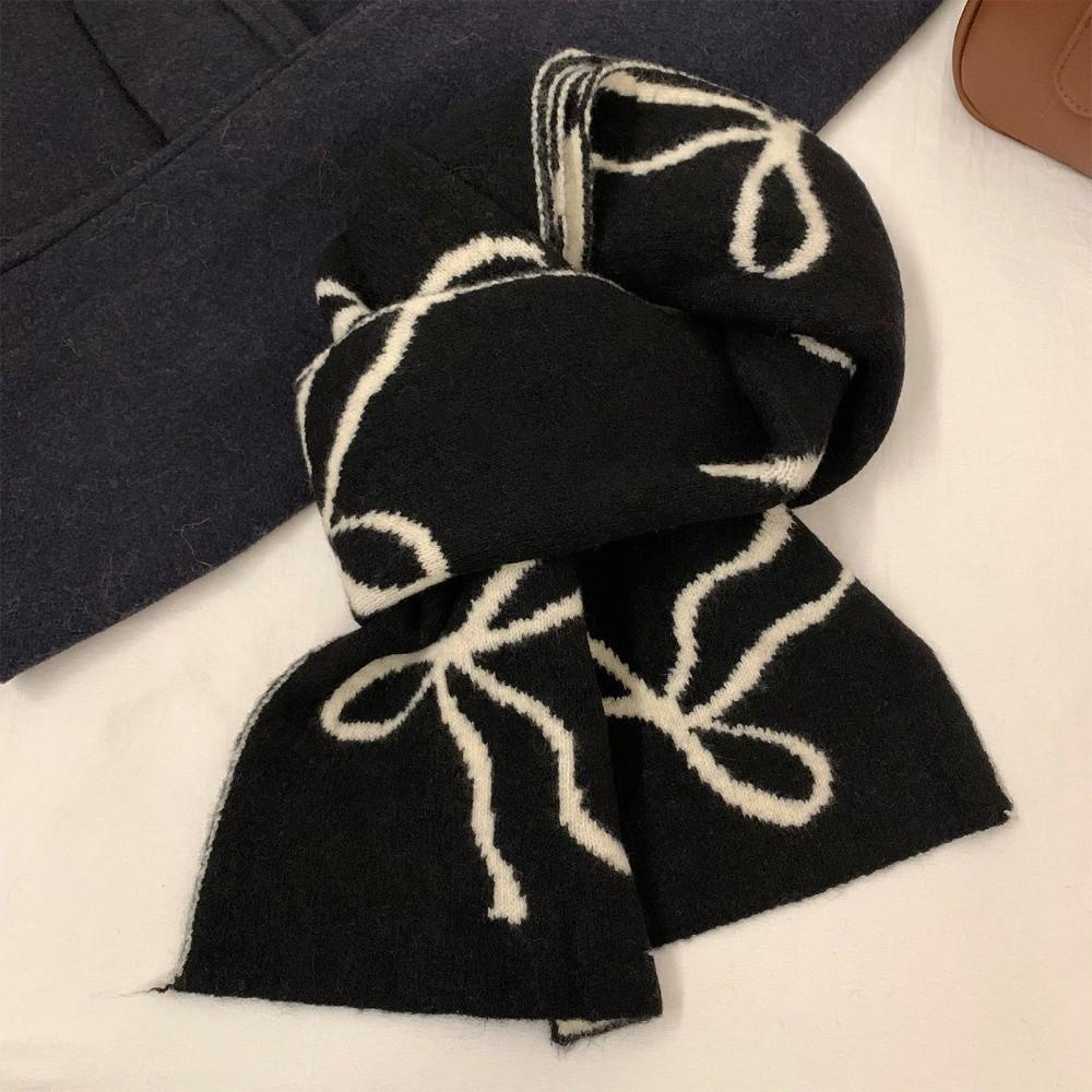 Double-Sided Bowknot Knitted Scarf Thickened Cashmere Scarves New Winter Wool Scarf  Women