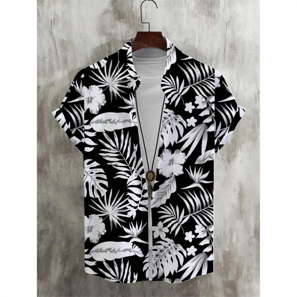 Colorful Irregular Patterns Hawaiian Shirt For Men Tree Leaves 3D Printed Short Sleeves Summer Lapel Blouse Street Aloha Shirts