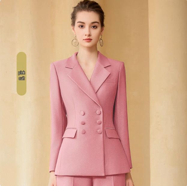 Women's Double-Breasted Professional Suit Set - Elegant Spring/Autumn Formal Wear