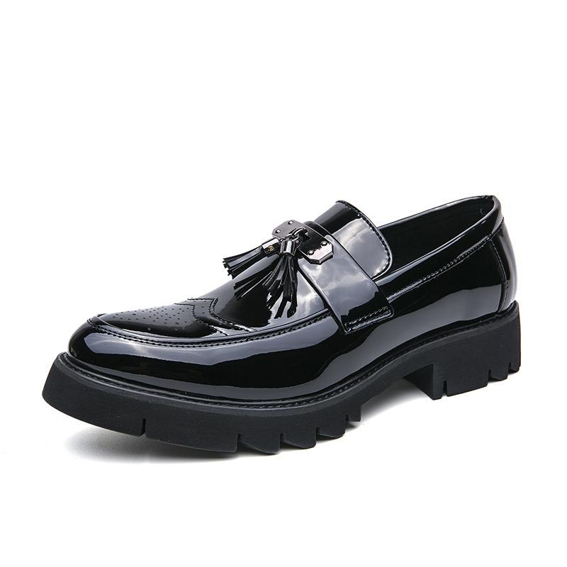 Korean Version of Spring Platform-soled Glossy Fringed Loafers Men's Fashion Small Leather Shoes