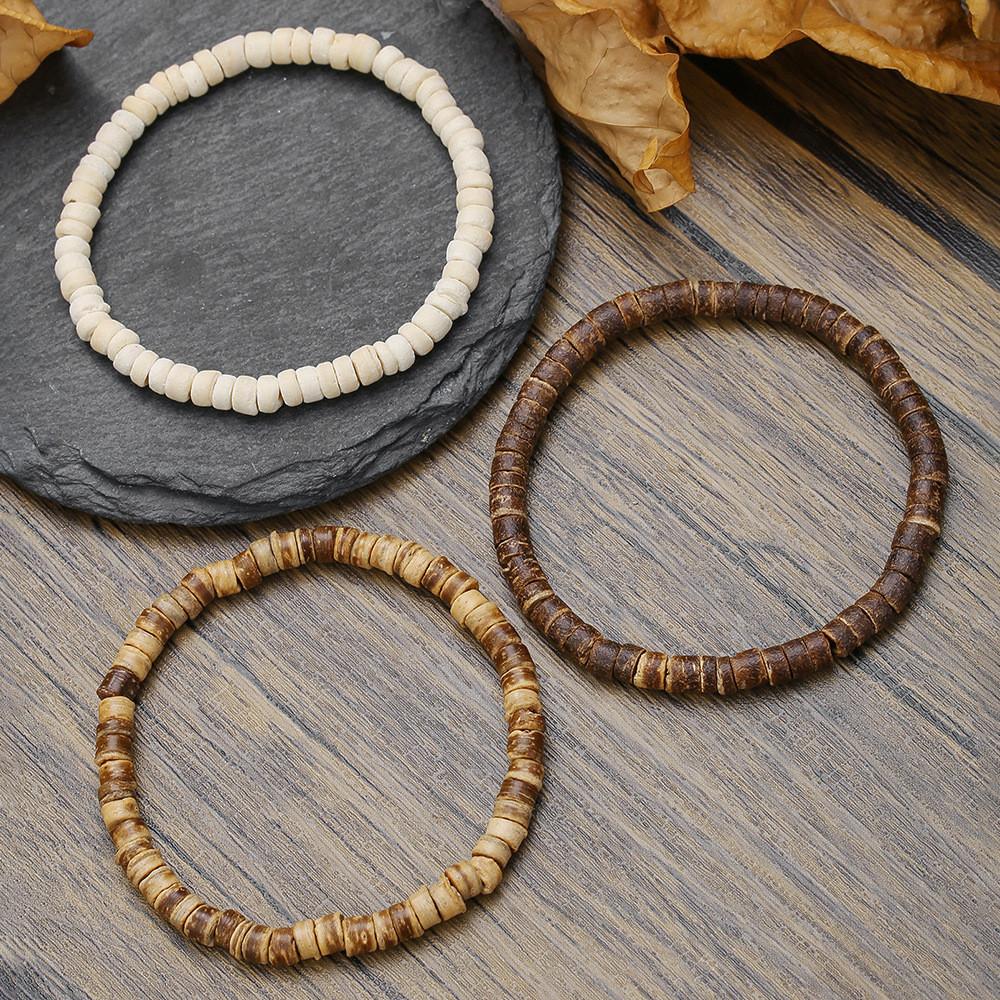 Handgefertigte Geometrische Kokosnussschalen-Perlenarmbänder für Männer und Frauen mit mehrlagigem Design
