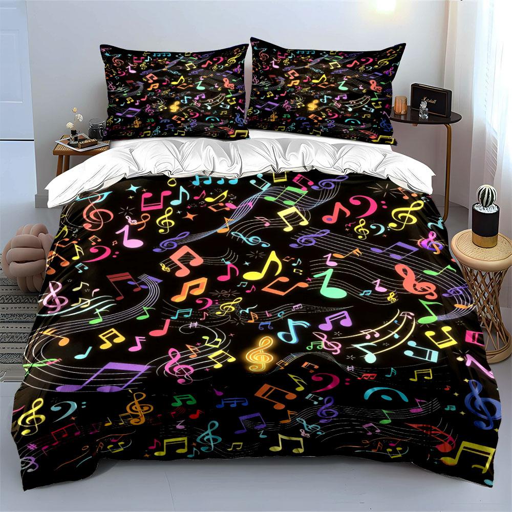Colorful musical notes pattern. Bedding sets Duvet cover sets Duvet covers Pillowcases(1 * Duvet Cover 2 * Pillowcases without duvet insert)