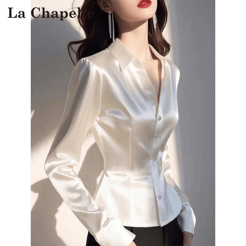 La Chapelle Elegant Tie-Waist Long-Sleeve Shirt M