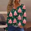 Women's Fashion Casual V-Neck Button-Up Long-Sleeve T-Shirt With Christmas Print Top
