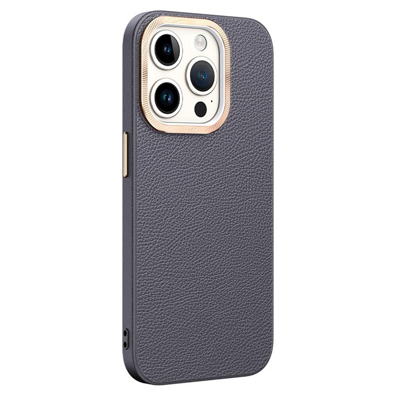 For iPhone 15 Pro PU Leather+TPU Phone Case Anti-Scratch Metal Lens Frame Cell Phone Cover