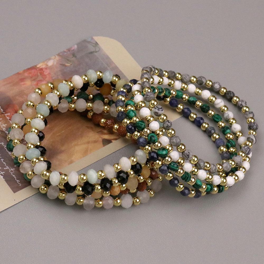 

European & American 4mm Faceted Amazonite Bead Bracelet with Spliced Copper-Plated Metal Accents