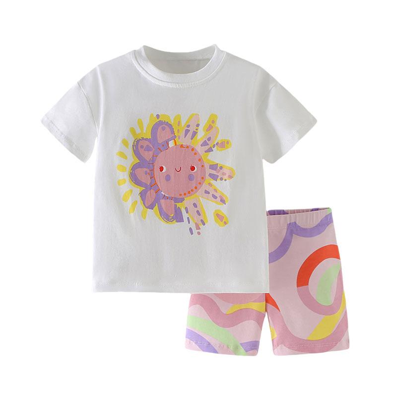Jumping Meters New Arrival 3-8T Kids Girls 2 PCS Sets Baby Outfits Summer Tops + Shorts Children s Clothing Set Toddler Outfits 100