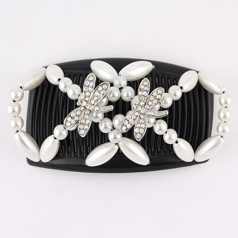 Women DIY Hair Accessories Pearl Beaded Elastic Hair Claw Hairpin Magic Comb Up-Do Hairstyle Bun Maker Tool Ponytail Hairdo Wolf