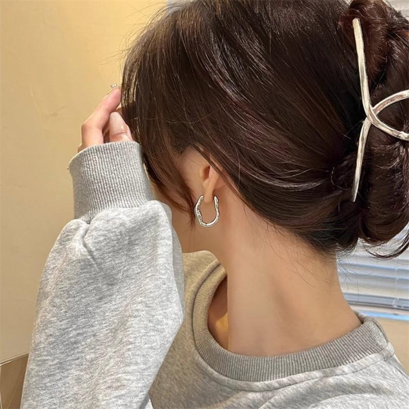 Trendy Geometric Ear Clips Comfortable Irregular Hoop Earrings for Women Girl Fashionable Unique Valentines Day Gift