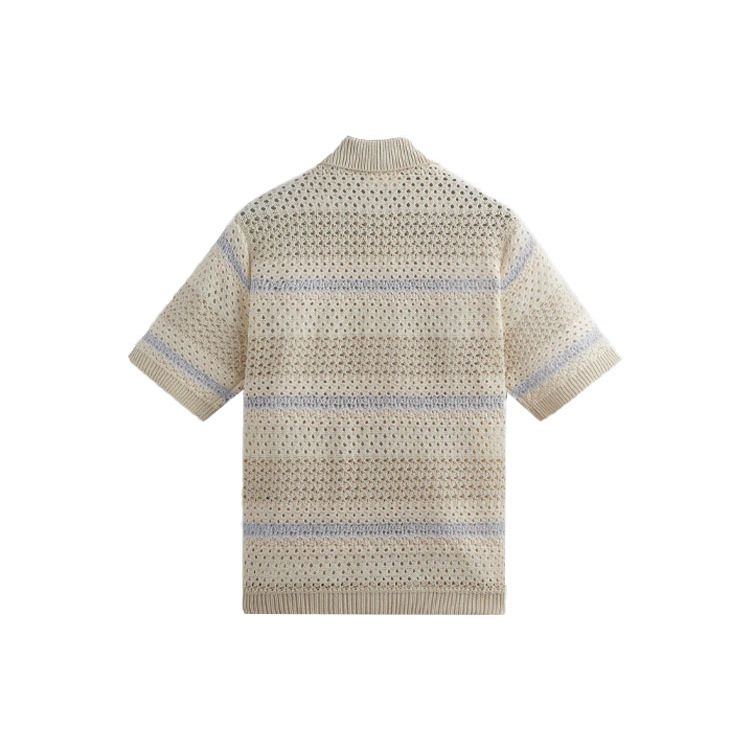 Kith Thompson Crochet Button-Down Striped Colorblock Short Sleeve Knit Shirt Men Tops Beige KHM031095-105