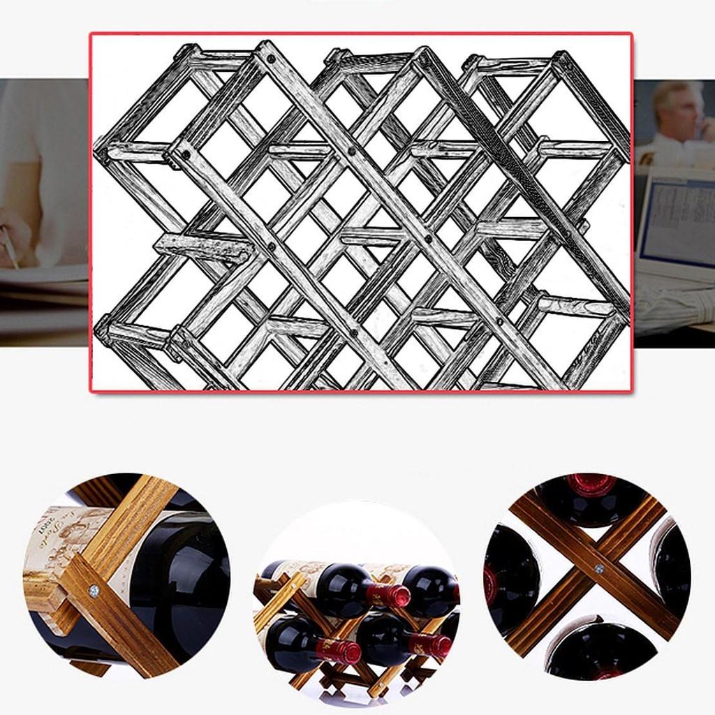 Anberotta Folding Wooden Wine Rack, Vintage Wine and Champagne Bottle Holder, Wood Storage Case, Stand, Interior Display (Holds 10 Bottles) N-W77