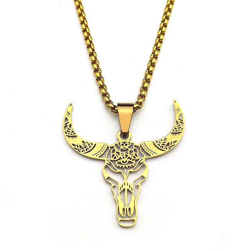 Holle Stier Halskettingen Voor Vrouwen Mannen Roestvrij Staal Goud Zilver Kleur Boheemse Dier Hoofd Mannelijke Ketting Sieraden Cadeaus