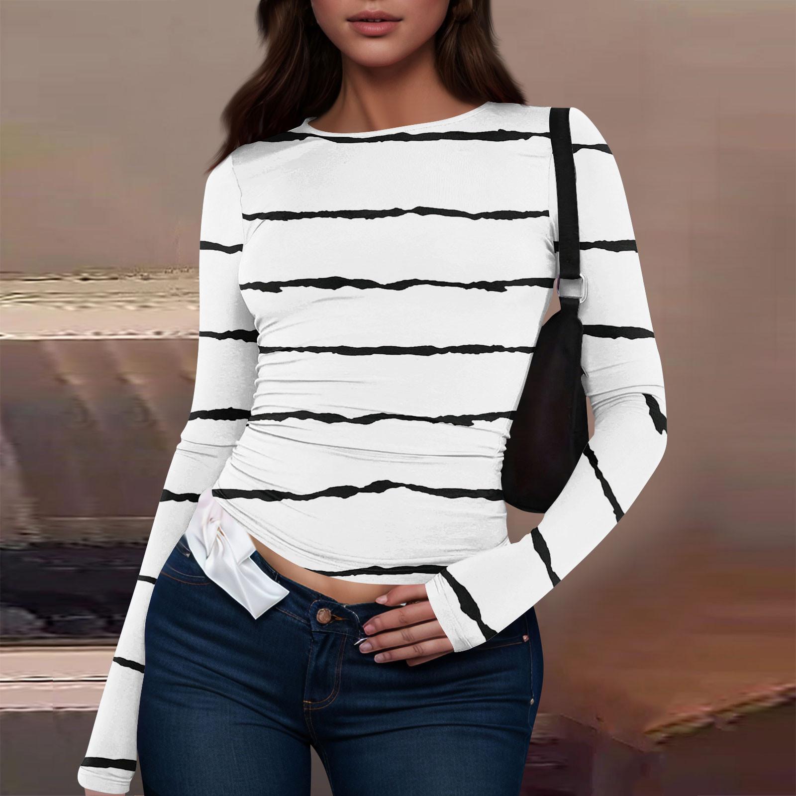 

Женская модная повседневная футболка с круглым вырезом и длинным рукавом с принтом XS белый