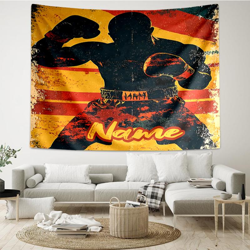 Custom Name Boxing Print Tapestry, Backdrop, Easy Setup, Ideal for Bedroom, Office & Living Room, with Aesthetic Wall Hanging Decor.