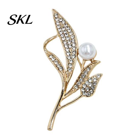 Daily Wear Brooch Ear of Wheat Faux Pearl Brooch, Rhinestone Leaf Alloy Lapel Pin, Pin Sweater Cardigan Coat Business Suit Clothing Accessories, золотистый
