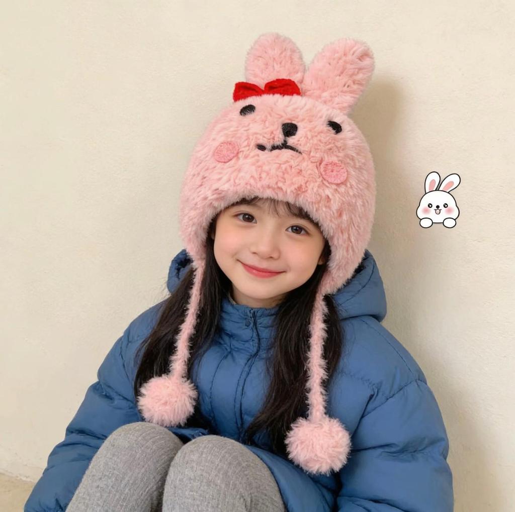 Sweet Rabbit Plush Earmuff Hat for Kids - Cute Pull-On Design, Perfect for Autumn/Winter Warmth, Ideal for Boys and Girls