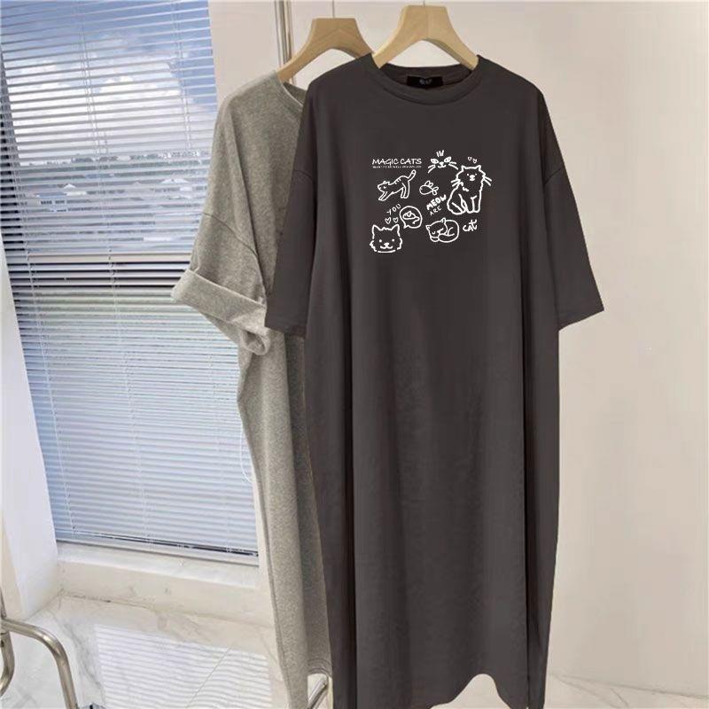 T-shirt dress women's short-sleeved long summer 2026 new loose casual lazy long skirt knee-length skirt