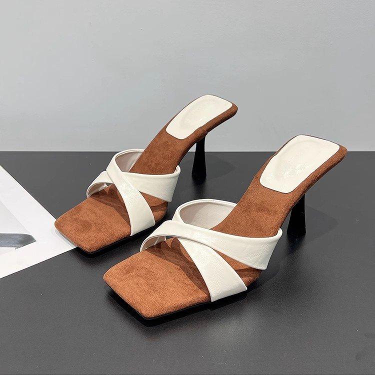 

French cross word with thin heels cool slippers women s summer 2025 new open-toed square head temperament high heels 42