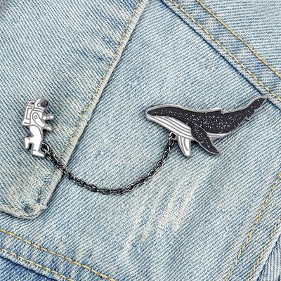 Universe Travel Astronaut and Whales Enamel Pin Cartoon Fish Brooch Out Space Label Pins Denim Jackets Brooches Badge