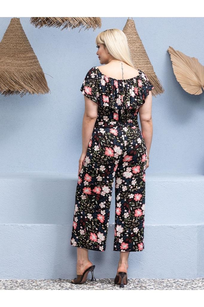 Damen-Overall in großen Größen, Plus-Size, geraffter Madonna-Kragen, Gürtel, flexibler Viskose-Overall