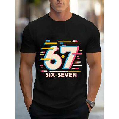 Trendy Graphic Tee for Men, Short Sleeves, Made from 100% for Comfortable Summer Use, 'Six Seven' Text, for Fitness Enthusiasts And Everyday Outings