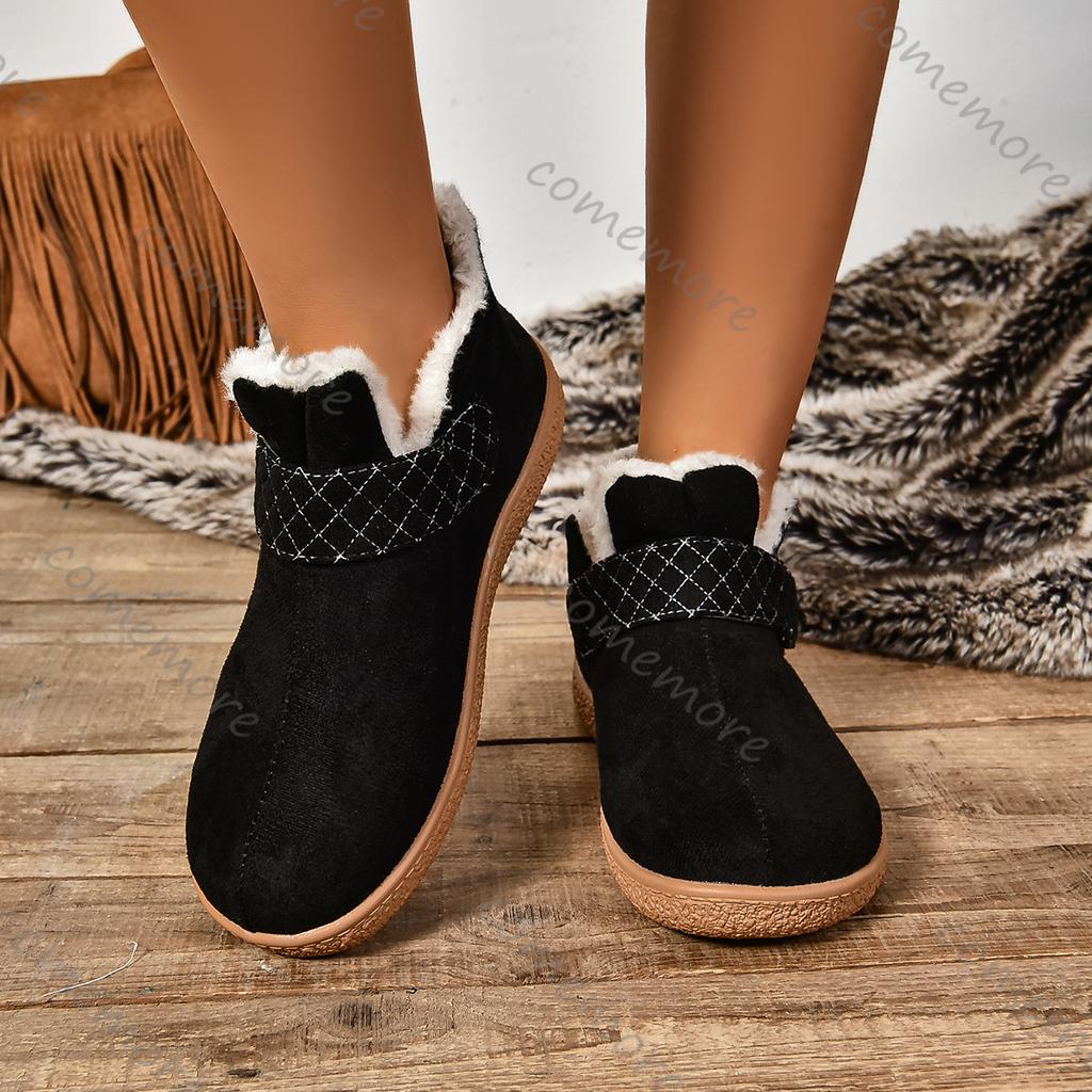 Comemore Flat Warm Padded Snow Boots Winter New Solid Color Round Head Cotton Shoes for Women Suede Casual Plus Velvet Botines