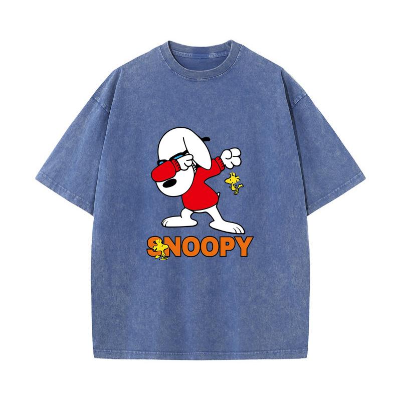 SX-89 MINISO 2026 Summer Vintage Wash  Printed Pure Cotton Shoulder Style Men's and Women's Round Neck Short Sleeved Couple T-shirt