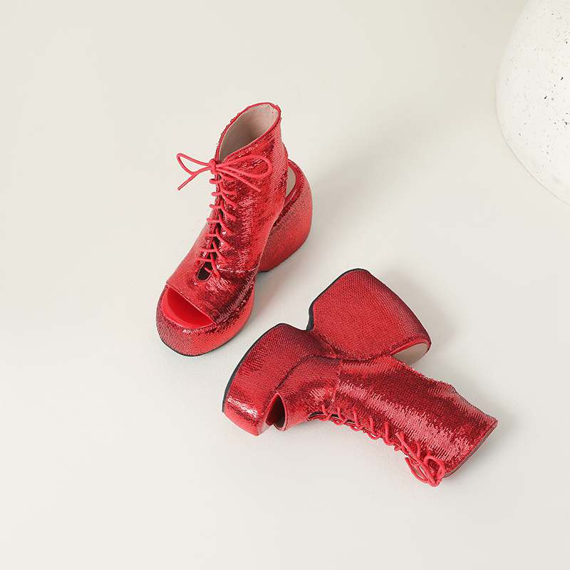 Krazing Pot Sequin Cloth Spring Summer Size 43 Size 42 Women Platform Women Peep Toe Toe Sexy Summer Boots Lace Up Pumps
