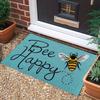 "Bee Happy" Funny Greeting Welcome Doormat, Non Slip Floor Mat for Entryway Living Room and Kitchen, Indoor Outdoor Home Decor