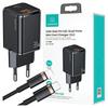 USAMS Land. Network. 1Xusb-C+1Xusb T43 33Wpd3.0 +Qc3.0  + U63 USB-C To Lightning Cable Black/Czarny Usktz01