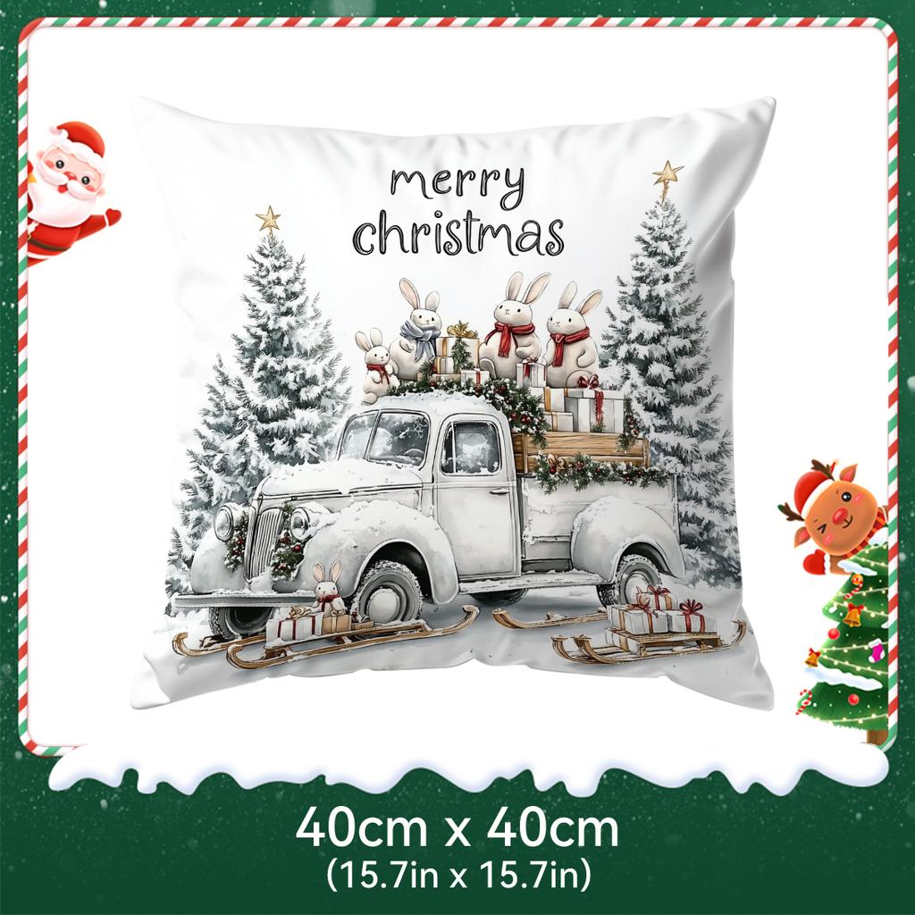 Christmas Bunny Gift Delivery Pillowcase Bedroom Sofa Cushion Cover 100% Polyester Living Room Cushion Pillowcase Home Decor