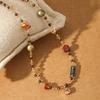 New literary and artistic relaxation color square stone beaded necklace, retro and old brown agate collarbone chain is white