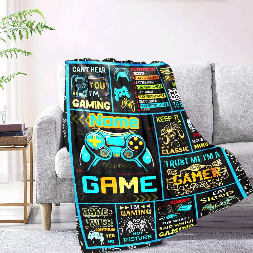 Video Game Lover'S Quilt Gaming Quotes And Controllers Multipurpose Blanket Name Soft Warm Cozy Throw For Sofa Couch Office Bed Picnics Four Seasons