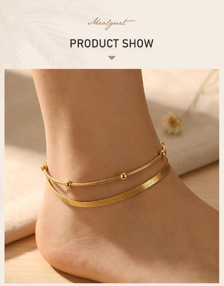Minimalist 316L Stainless Steel Gold Anklet Double Layer Waterproof Foot Chain For Women Beach Party Jewelry