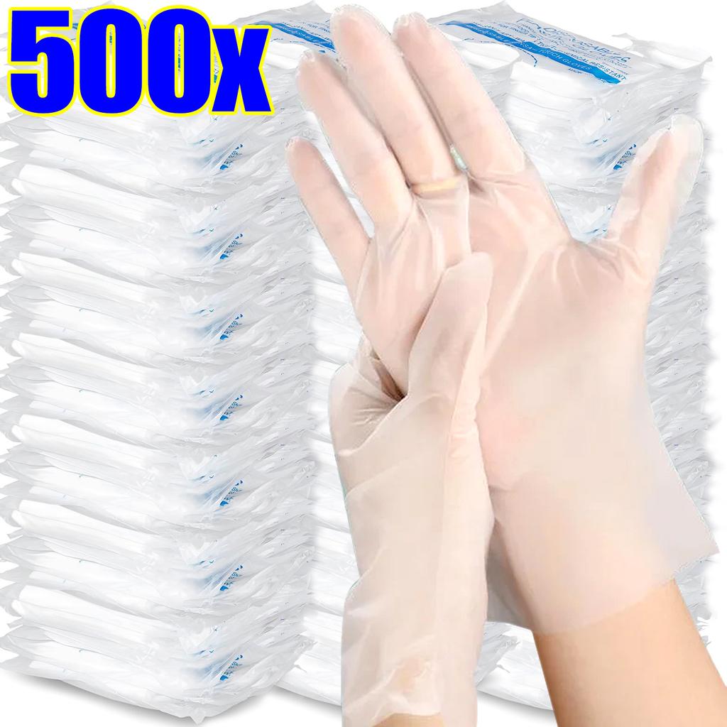 500-100Pcs Disposable Gloves Clear Anti-Slip Design Food Catering Baking Beauty and Hairdressing Transparent Gloves Wholesale