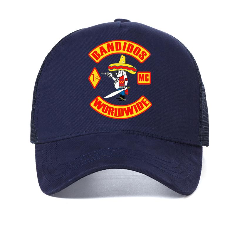 Club di motociclisti Bandidos Cappellino da baseball da uomo Moda estiva Cappellino da camionista in rete Regolabile Traspirante Cappellini Snapback