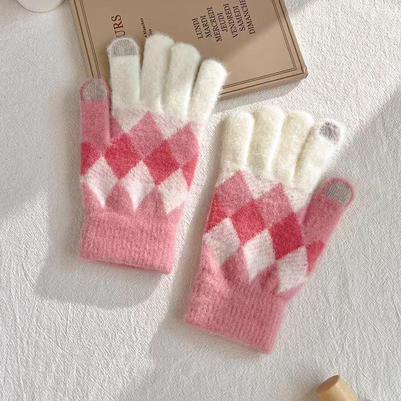 Gloves Warm gloves Fleece thickened gloves Leaky finger knitted middle school student cold-proof plush gloves