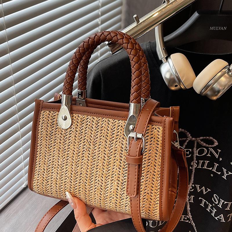 Korean version niche simple woven handbag women's 2025 summer new messenger small square bag high value handbag