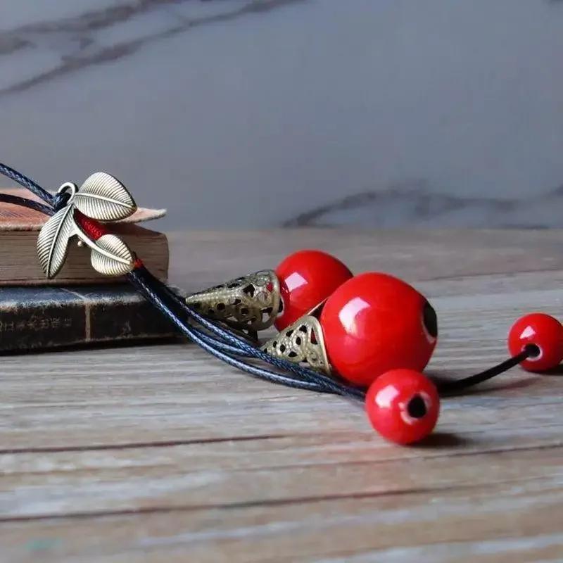 Vintage Ethnic Style Sweater Chain Jewelry Personality Girl Women's Accessories Ceramic Beaded Pendant Necklace Decoration