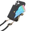 For iPhone 16 Case Zipper Card Holder PU Leather Phone Back Cover with Long Strap