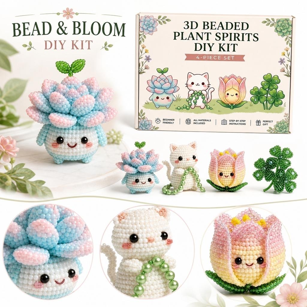 3D Beaded Plant Spirits DIY Kit 4-Piece Set Includes Step-by-Step Instructions All Materials Included Beginner Friendly Crafting Project