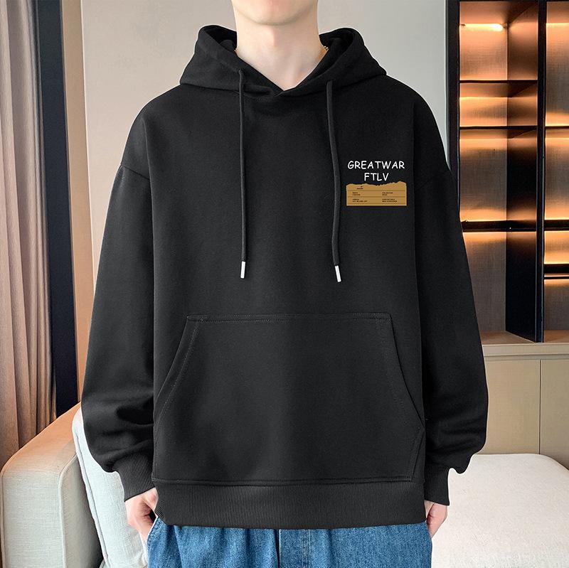 Pullover Herren Frühling und Herbst Lässig Vielseitig Jugendlich Hübsch Langärmliges Oberteil-Shirt Kapuzenpullover Schwerer Pullover
